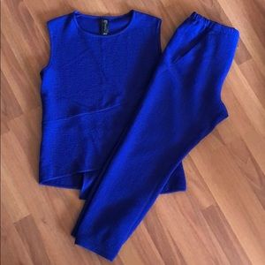 Blue pant and shirt set, by Zero + Maria Cornejo.